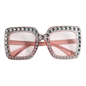 Pink Crystal-Embellished Square Sunglasses - Unbranded